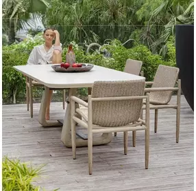 Carlisle Warm White and Cerused Wheat Outdoor 87" Rectangular Concrete Dining Table