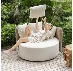 Sunset Oyster White Upholstered Outdoor Round Swivel Daybed