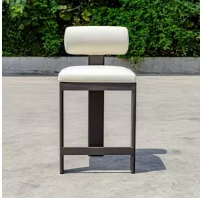 Bolster Back Oyster White Upholstered Outdoor Counter Height Stool