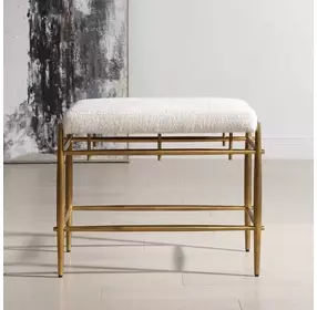 Monterey Ivory Performance Fabric Upholstered Small Accent Bench