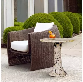 Arlington Limestone and Black Outdoor Round Stone Top Side Table