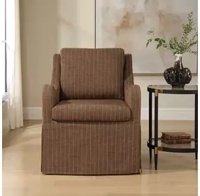 Oakley Teak Brown Upholstered Swivel Accent Chair