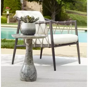 Grafton Warm Brown and Creamy White Outdoor Round Marble Top Accent Table