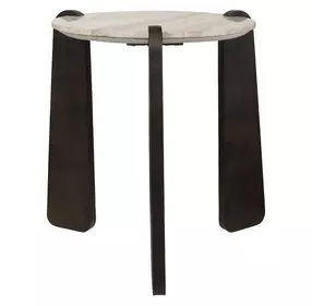 Kingsley Aged Dark Bronze and Beige Round Marble Top Side Table