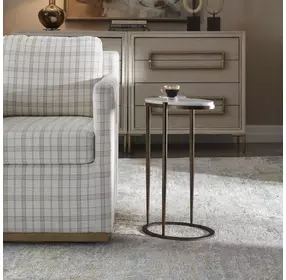 Somerset White and Bronze Round Marble Top Accent Table