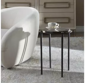 Kennington Dark Bronze and Antique Brass Round Glass Top Accent Table