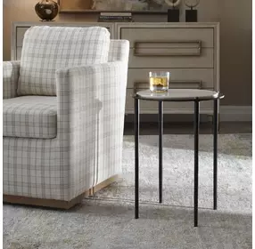 Arlington White and Dark Bronze Round Marble Top Accent Table