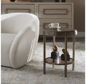 Belmont Antique Brass and Dark Brown Round Marble Top Accent Table