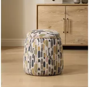 Hamilton White and Gray Upholstered Round Storage Ottoman