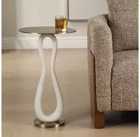 Arlington Brass and White Round Accent Table