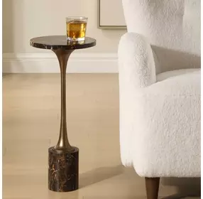 Prescott Black and Bronze Round Marble Top Drink Table