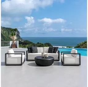 Carlisle Oyster White and Java Black Upholstered Outdoor Lounge Chair