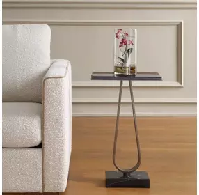 Langston Solid Black and Dark Bronze Rectangular Marble Top Accent Table