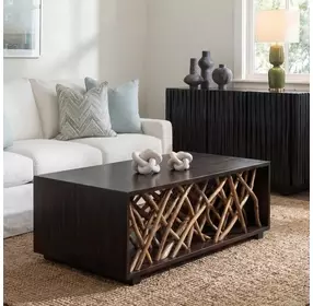 Teak Maze Rick Walnut Stain and Brown Rectangular Coffee Table