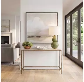 Monterey White and Antique Brass Rectangular Marble Top Console Table
