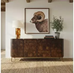 Monterey Brown and Brass 4 Door Accent Cabinet