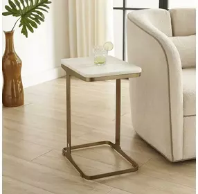 Somerset White and Warm Brass Rectangular Marble Top Accent Table