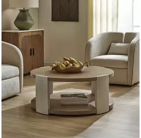 Alden Off White and Brown Round Coffee Table