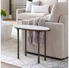 Ata Dark Bronze and White Oval Marble Top Accent Table