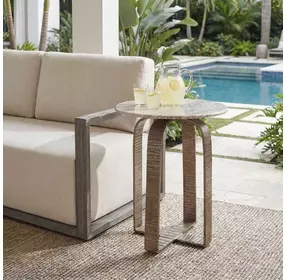 Belmont Antique Champagne and Brown Outdoor Round Marble Top Side Table