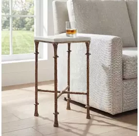 Somerset Antique Brass and White Square Marble Top Accent Table