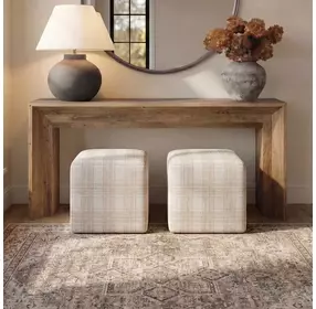 Fairmont Porcelain Plaid Upholstered Square Ottoman