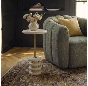 Oakley Brushed Brass and White Round Travertine Top Drink Table