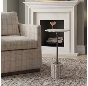 Alden Dark Bronze and Brown Round Marble Top Drink Table