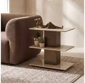 Riverton Brass and Brown Rectangular Travertine Top Accent Table