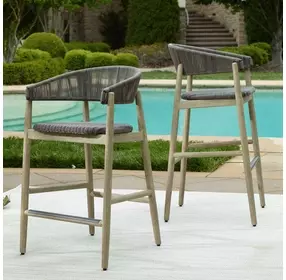 Belmont Java and Cerused Wheat Outdoor Bar Stool