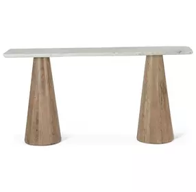 Caldera Light Oak and White Travertine Top Console Table
