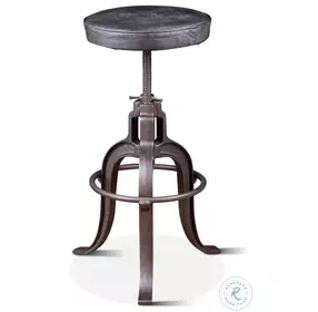 Sterling Vintage Black Leather Industrial Adjustable Bar Stool