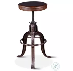 Sterling Vintage Dark Brown Leather Industrial Adjustable Bar Stool