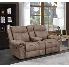 Nashville Light Brown Manual Glider Reclining Console 78" Loveseat
