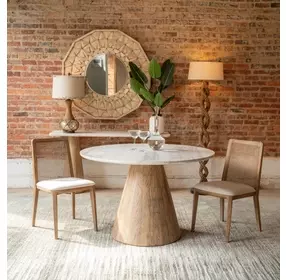 Caldera Light Oak and White Travertine Top 48" Round Dining Table