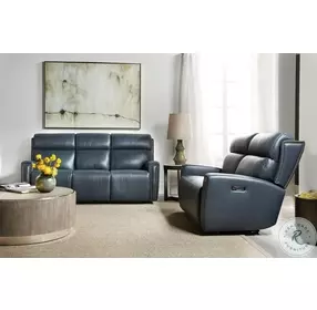 Elspeth Salvo Denim Leather ZeroG Power Reclining Console Sofa With Power Headrest