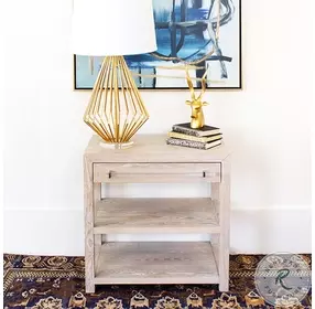 Garbo Cerused Oak 1 Drawer Side Table