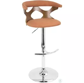 Gardenia Walnut And Orange Adjustable Bar Stool