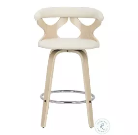Gardenia Cream PU And Chrome With Natural Wood Swivel Counter Height Stool Set of 2