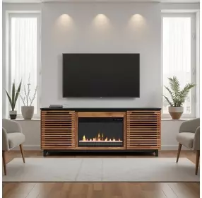 Graceland Bourbon and Black 69" TV Stand with Fireplace