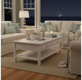 Geneva Distressed White Rectangular Cocktail Table with Casters