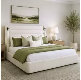 Giorgio Dreamy Linen and Brown Queen Upholstered Panel Bed with Speakers and LED