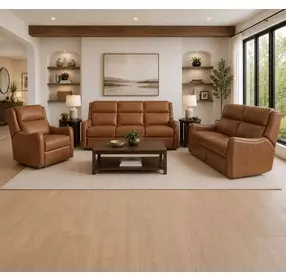 Channing Renaissance Cinnamon Leather 62" Zero Gravity Triple Power Reclining Loveseat with Nailhead Trim and USB Charging