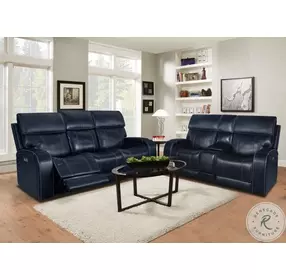 Glenwood Rainer Ocean Lay Flat Power Reclining Console Loveseat with Power Headrests and Power Lumbar