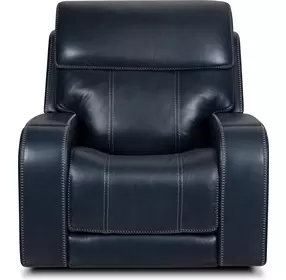 Glenwood Rainer Ocean Leather Lay Flat Power Recliner with Power Lumbar and USB Charging