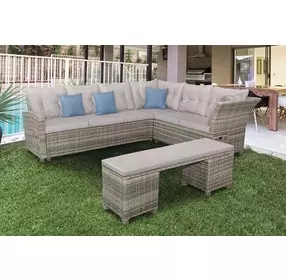 Malia Gray 5 Piece 86" Outdoor Sectional Set with Bench