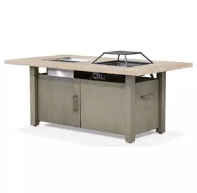 Bordeaux Brown Rectangular Outdoor Dining Room Set with Fire Pit and Cooler