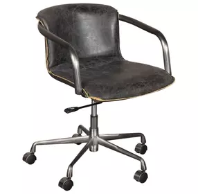 Chiavari Antique Ebony Leather Upholstered Swivel Office Chair