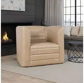 GT Brown Upholstered Swivel Accent Chair