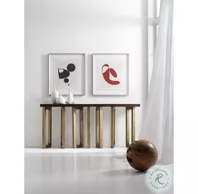 Connelly Dark Walnut And Gold Metal Hall Console Table